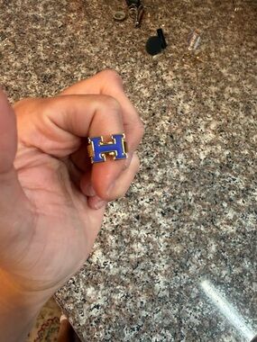 Blue 'H' Enamel Ring with Gold Trim